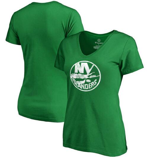 2020 NHL New York Islanders Fanatics Branded Women Plus Sizes St. Patrick Day White Logo TShirt  Kelly Green